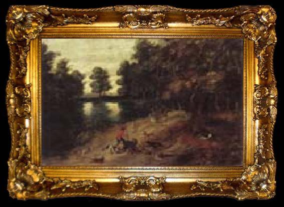 framed  unknow artist A wooded landscape with a boar hunt, ta009-2